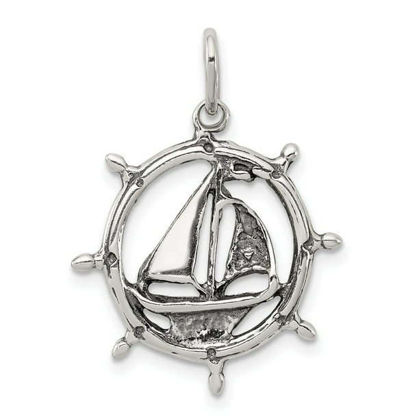 Solid 925 Sterling Silver Vintage Antiqued Sail Boat Pendant Charm